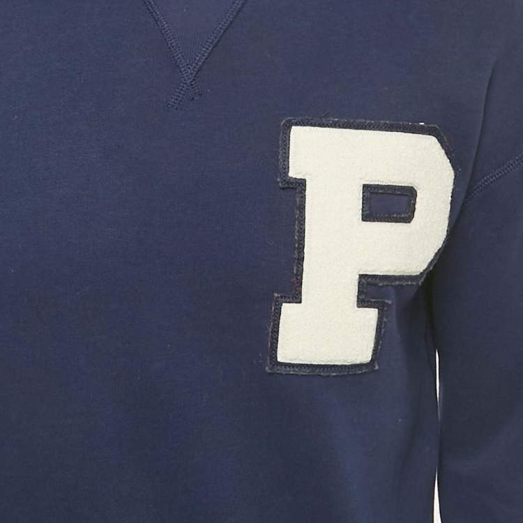 Pre Owned Polo Ralph Lauren Navy Blue Knit "P" Patch Letterman Jumper S