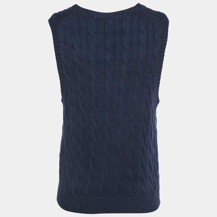 Pre Owned Polo Ralph Lauren Navy Blue Cable Knit V-Neck Vest L