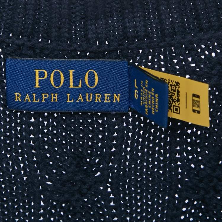 Pre Owned Polo Ralph Lauren Navy Blue Cable Knit V-Neck Vest L