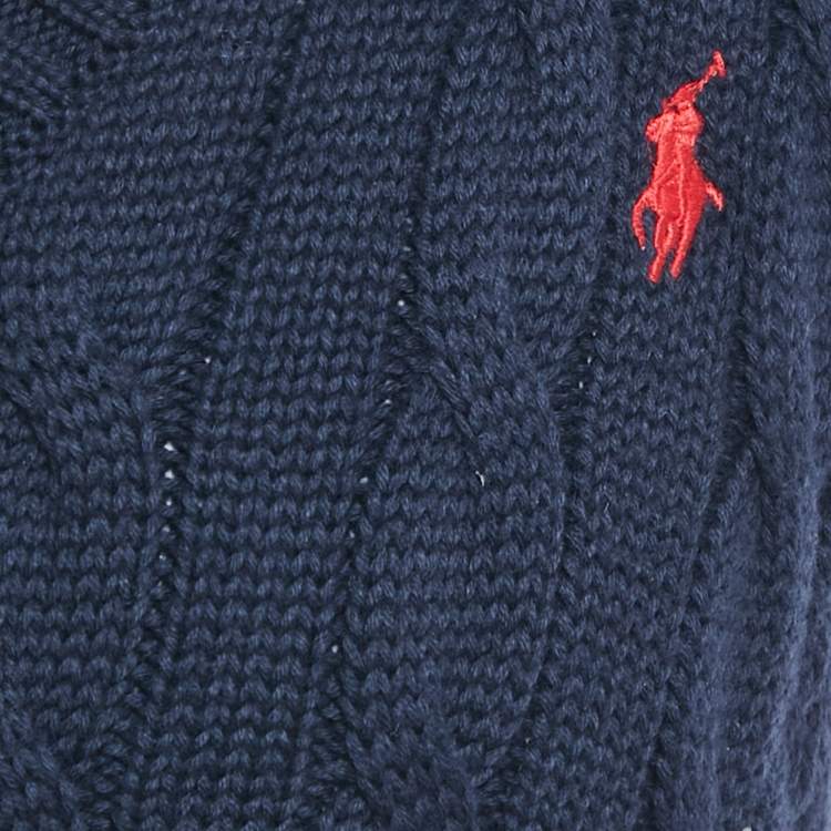 Pre Owned Polo Ralph Lauren Navy Blue Cable Knit V-Neck Vest L