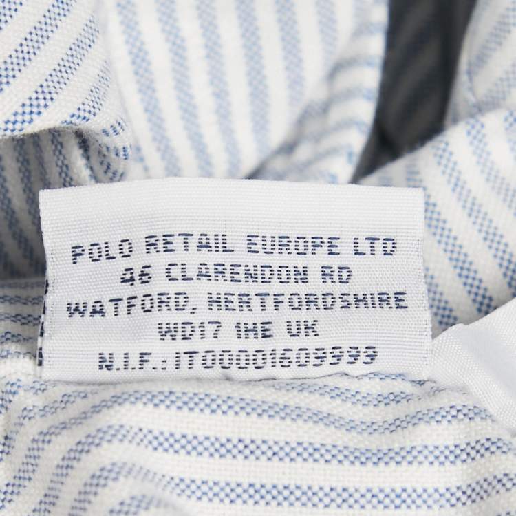 Pre Owned Polo Ralph Lauren White /Blue Striped Cotton Slim Fit Shirt XXL
