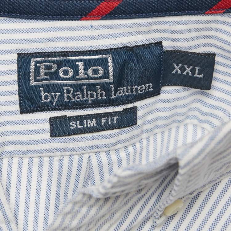 Pre Owned Polo Ralph Lauren White /Blue Striped Cotton Slim Fit Shirt XXL