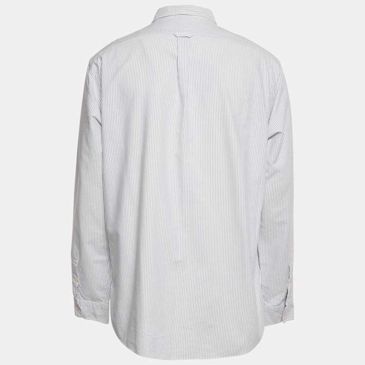 Pre Owned Polo Ralph Lauren White /Blue Striped Cotton Slim Fit Shirt XXL