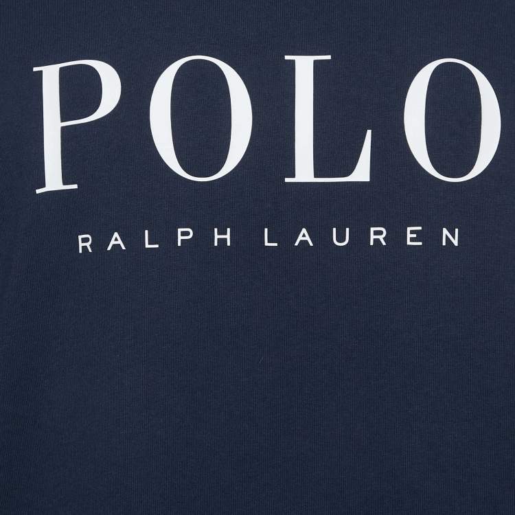 Pre Owned Polo Ralph Lauren Navy Blue Logo Print Cotton Classic Fit T-Shirt XL