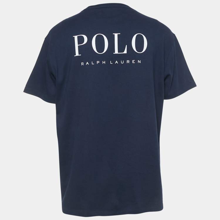 Pre Owned Polo Ralph Lauren Navy Blue Logo Print Cotton Classic Fit T-Shirt XL