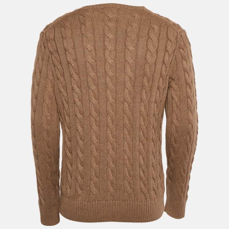 Pre Owned Polo Ralph Lauren Brown Cable Knit Crewneck Sweater L