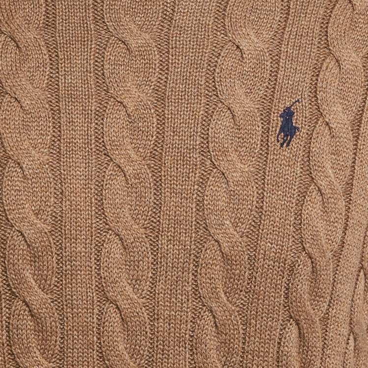 Pre Owned Polo Ralph Lauren Brown Cable Knit Crewneck Sweater L