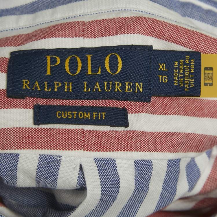 Pre Owned Polo Ralph Lauren Blue /Red Striped Logo Embroidered Cotton Shirt XL