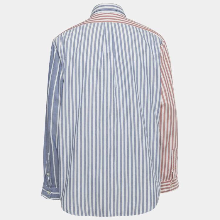 Pre Owned Polo Ralph Lauren Blue /Red Striped Logo Embroidered Cotton Shirt XL