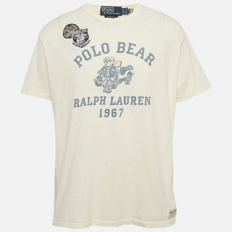 Pre Owned Polo Ralph Lauren Cream Print Cotton Crew Neck T-Shirt XL