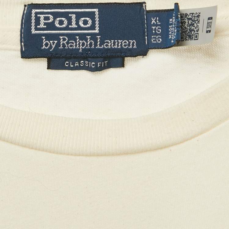 Pre Owned Polo Ralph Lauren Cream Print Cotton Crew Neck T-Shirt XL