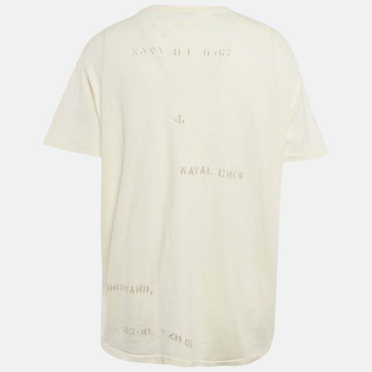 Pre Owned Polo Ralph Lauren Cream Print Cotton Crew Neck T-Shirt XL