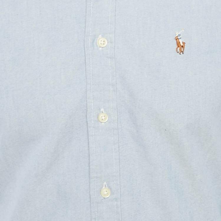 Pre Owned Polo Ralph Lauren Blue Oxford Cotton Slim Fit Shirt M
