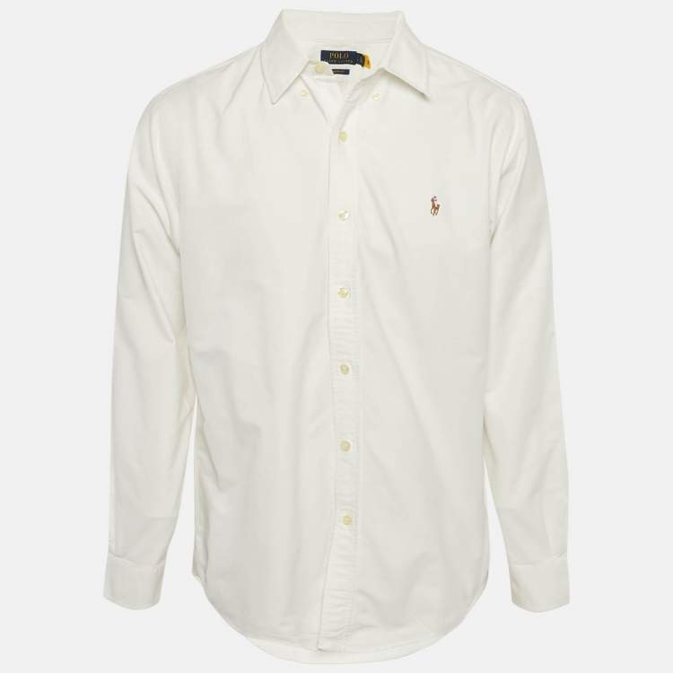 Pre Owned Polo Ralph Lauren White Cotton Custom Fit Shirt L