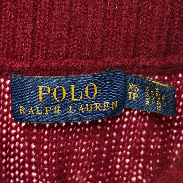 Pre Owned Polo Ralph Lauren Burgundy Cable Knit Turtle Neck Sweater XS