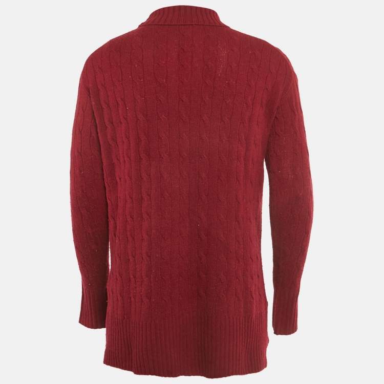 Pre Owned Polo Ralph Lauren Burgundy Cable Knit Turtle Neck Sweater XS