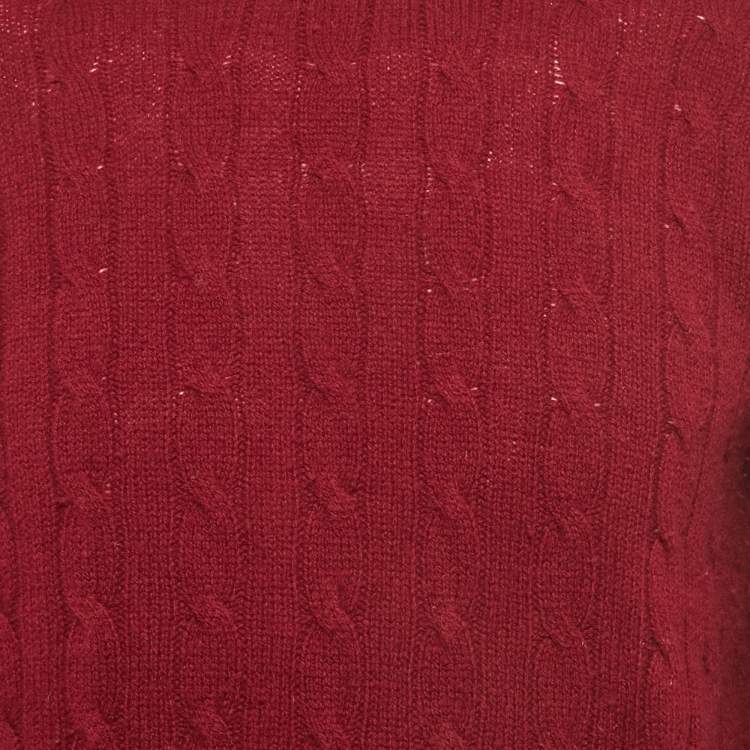 Pre Owned Polo Ralph Lauren Burgundy Cable Knit Turtle Neck Sweater XS