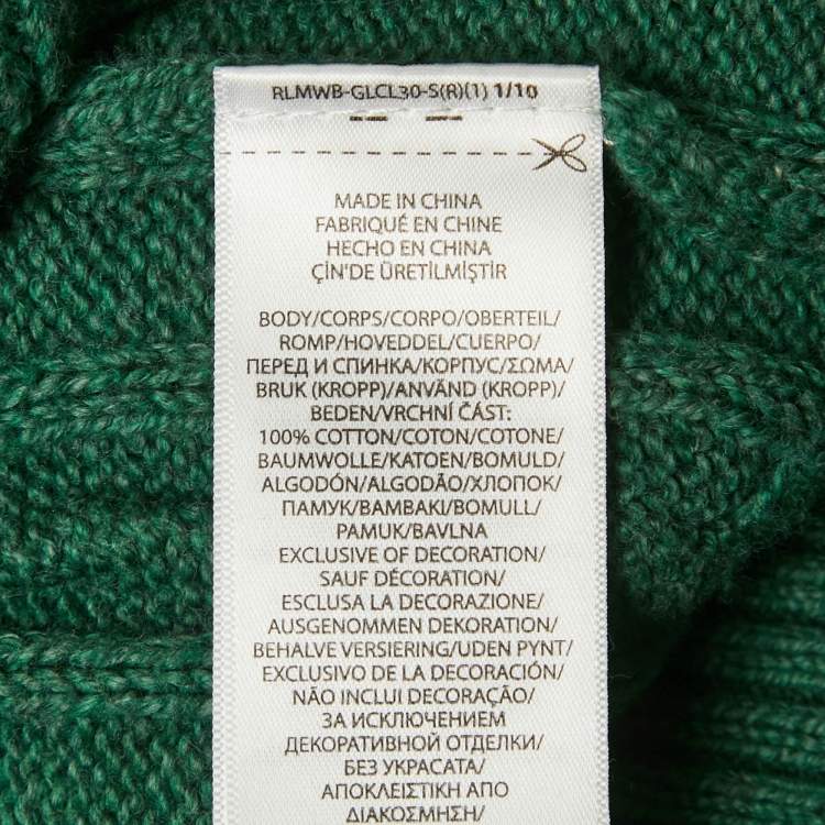 Pre Owned Polo Ralph Lauren Green Cable Knit Zip-Up Sweater XXL