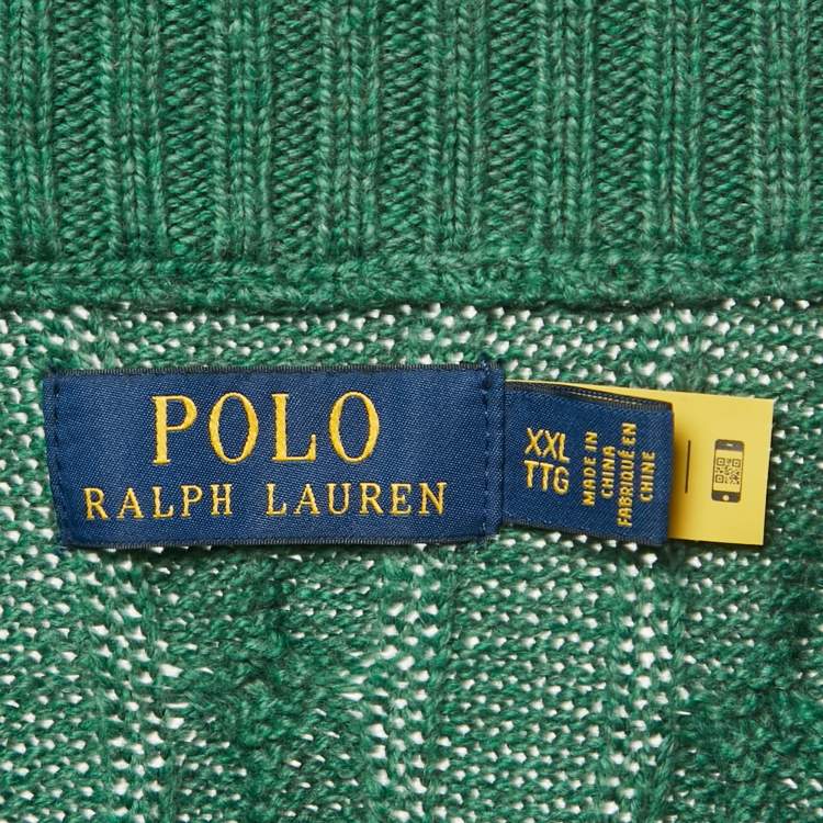 Pre Owned Polo Ralph Lauren Green Cable Knit Zip-Up Sweater XXL