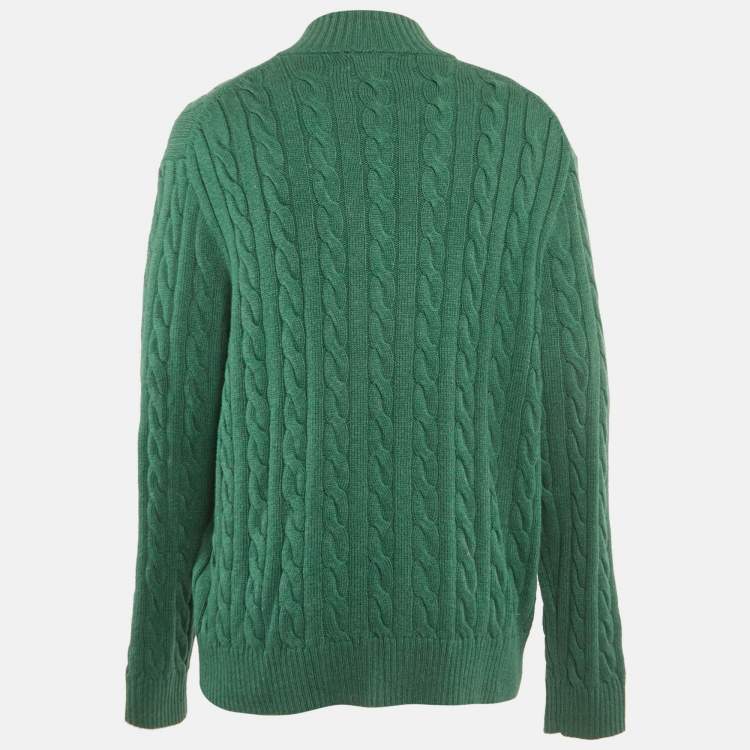 Pre Owned Polo Ralph Lauren Green Cable Knit Zip-Up Sweater XXL