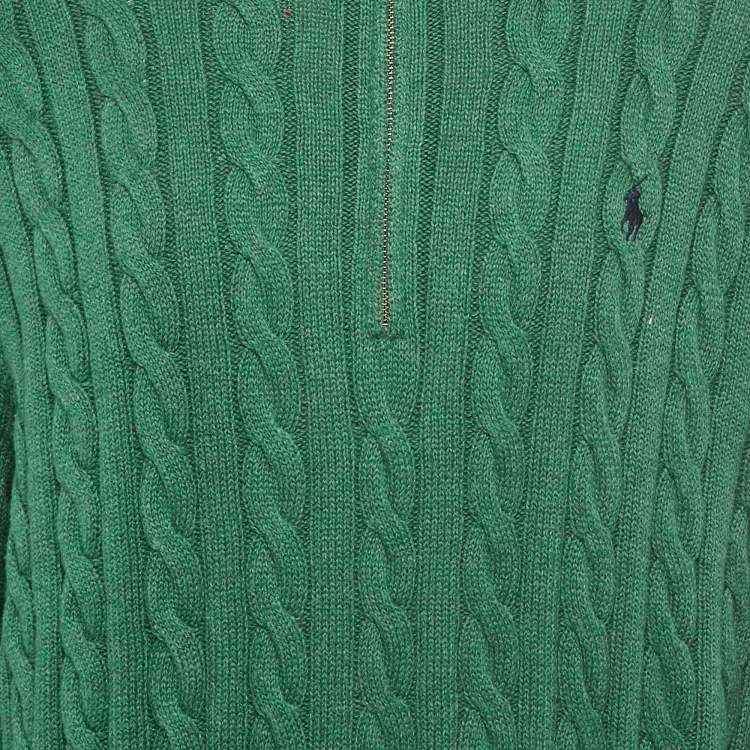 Pre Owned Polo Ralph Lauren Green Cable Knit Zip-Up Sweater XXL