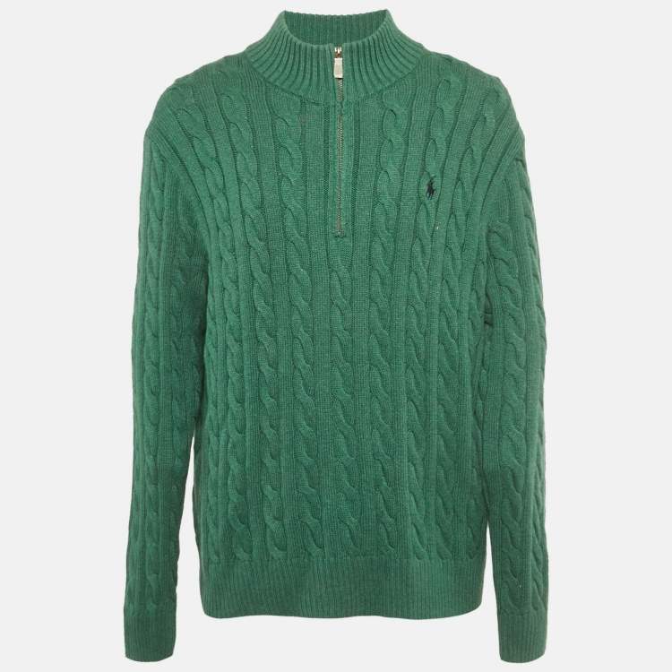 Pre Owned Polo Ralph Lauren Green Cable Knit Zip-Up Sweater XXL