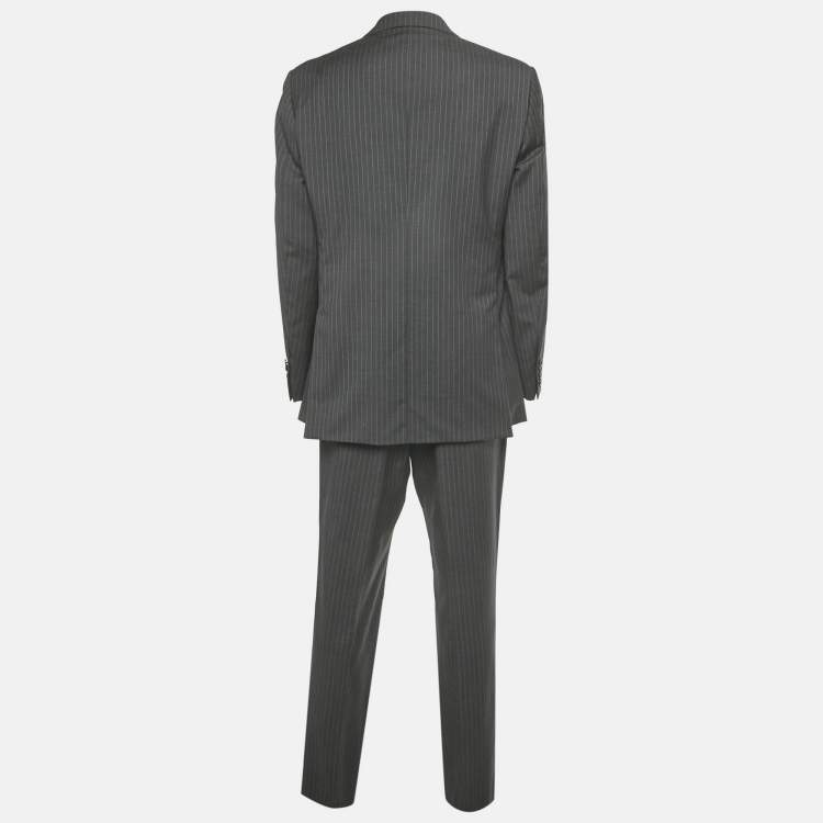 Pre Owned Polo by Ralph Lauren Grey Pinstripe Wool Bradford Suit XXL