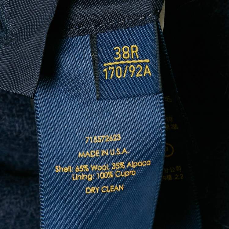 Pre Owned Polo Ralph Lauren Blue Wool Blend Suede Elbow Patch Blazer M