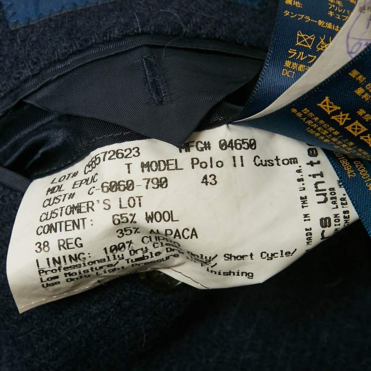 Pre Owned Polo Ralph Lauren Blue Wool Blend Suede Elbow Patch Blazer M