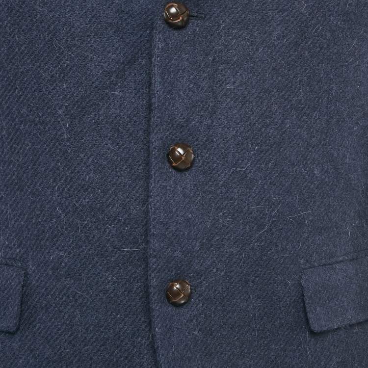 Pre Owned Polo Ralph Lauren Blue Wool Blend Suede Elbow Patch Blazer M