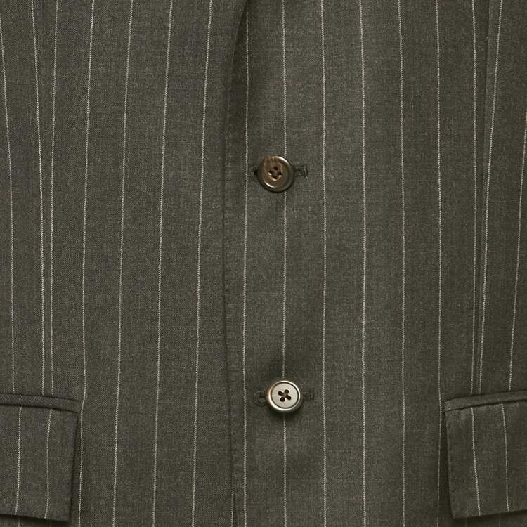 Pre Owned Polo by Ralph Lauren Charcoal Grey PinStriped Wool Regular Fit Suit XXS