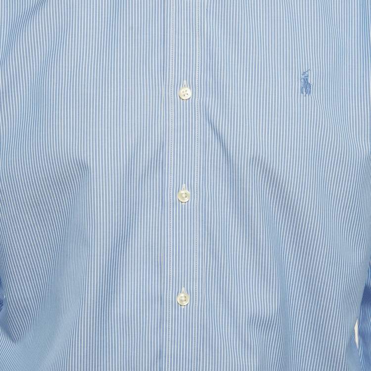 Pre Owned Polo Ralph Lauren Blue Striped Cotton Slim Fit Shirt L