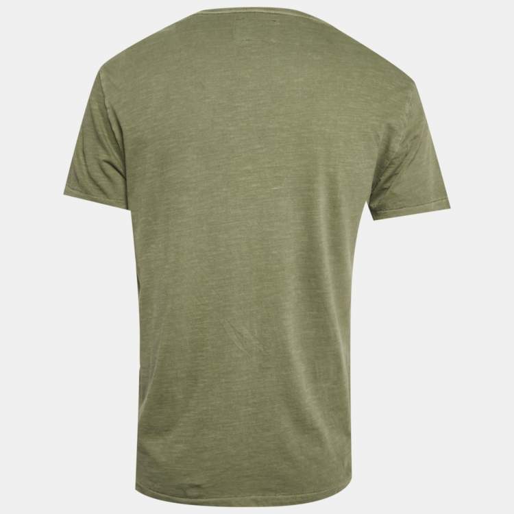 Pre Owned Polo Ralph Lauren Olive Green Logo Printed Cotton Knit T-Shirt M