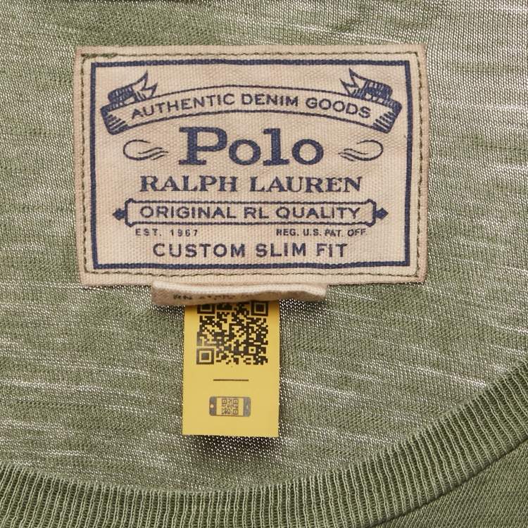 Pre Owned Polo Ralph Lauren Olive Green Logo Printed Cotton Knit T-Shirt M