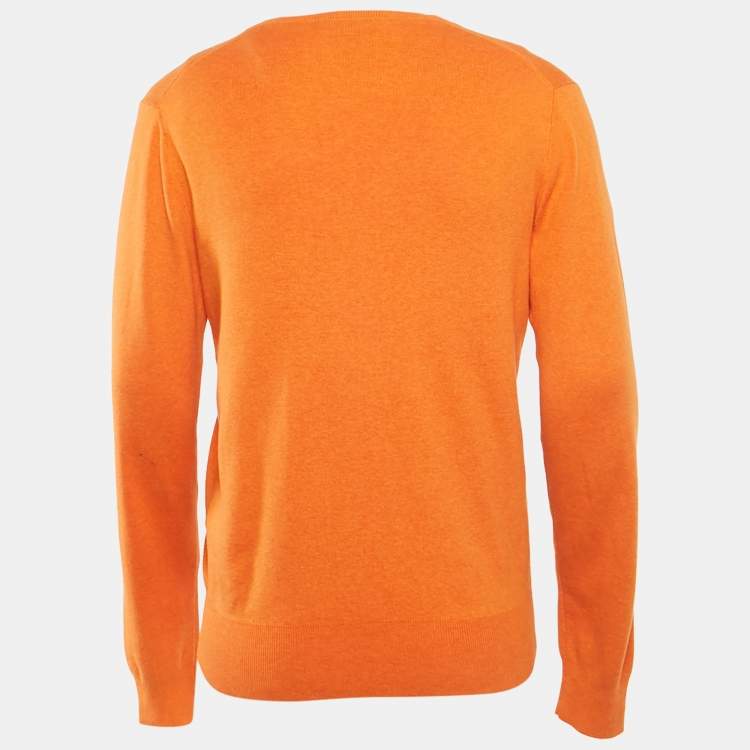 Pre Owned Polo Ralph Lauren Orange Cotton Knit V-Neck Sweater M