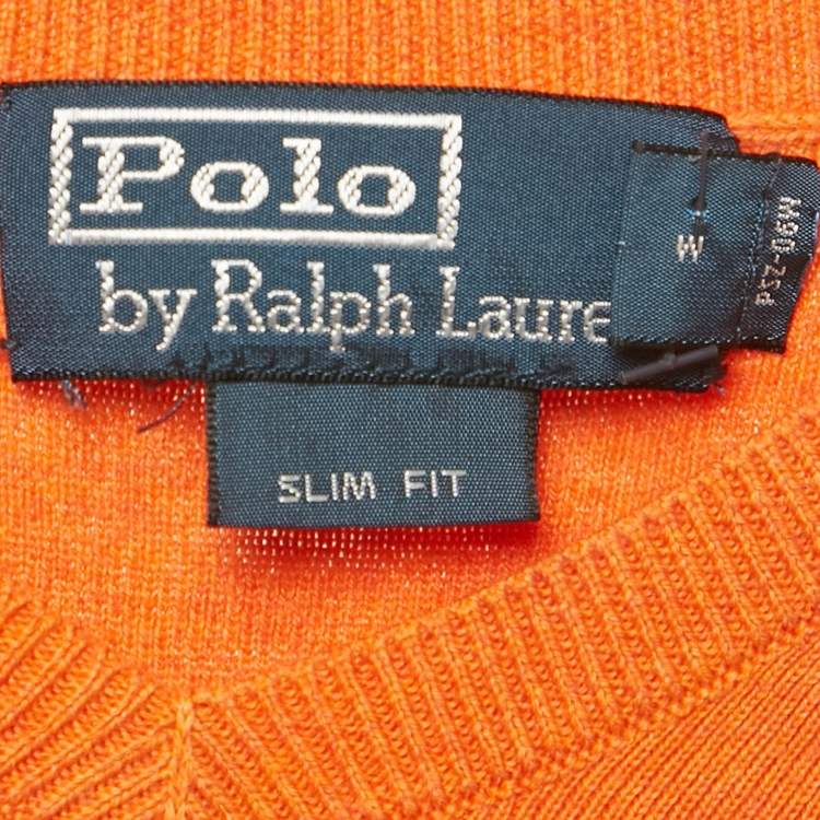 Pre Owned Polo Ralph Lauren Orange Cotton Knit V-Neck Sweater M