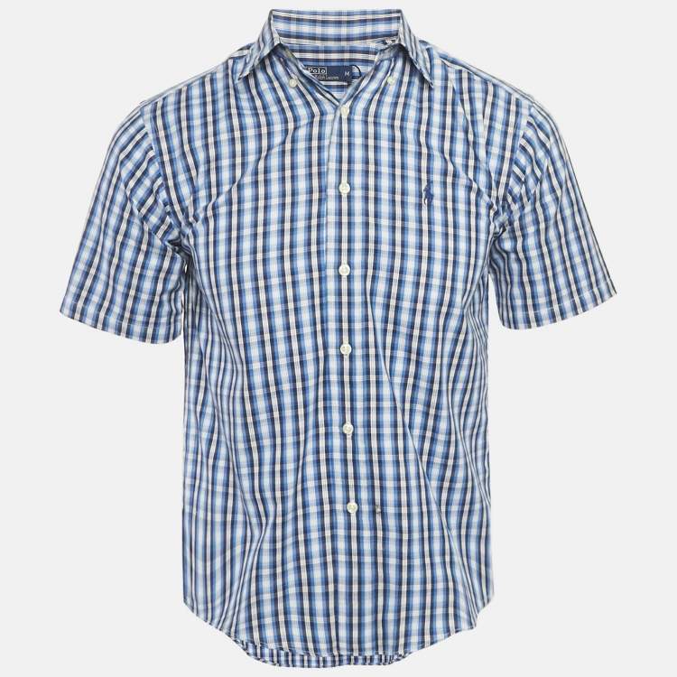 مملوكة مسبقًا Polo Ralph Lauren Blue Checks Cotton Short Sleeve Shirt M