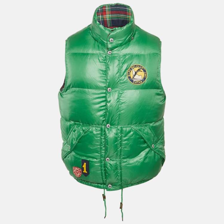 Pre Owned Polo Ralph Lauren Green Nylon Applique Detail Down Vest M
