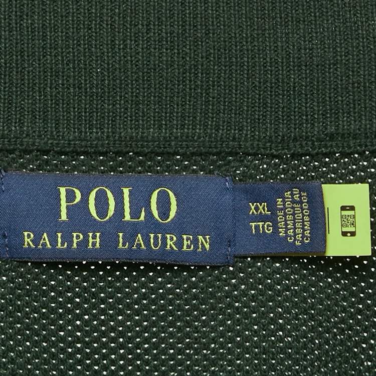 Pre Owned Polo Ralph Lauren Green Cotton Knit Half Zip Sweatshirt XXL