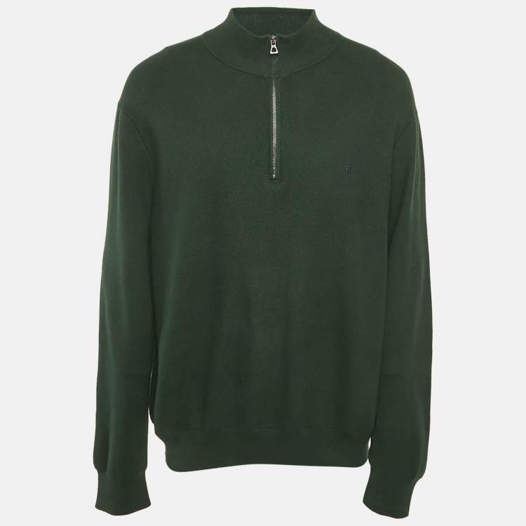 Pre Owned Polo Ralph Lauren Green Cotton Knit Half Zip Sweatshirt XXL
