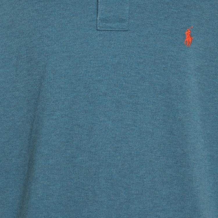 Pre Owned Polo Ralph Lauren Blue Jersey Logo Applique Classic Fit Polo T-Shirt L