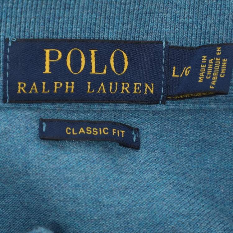 Pre Owned Polo Ralph Lauren Blue Jersey Logo Applique Classic Fit Polo T-Shirt L