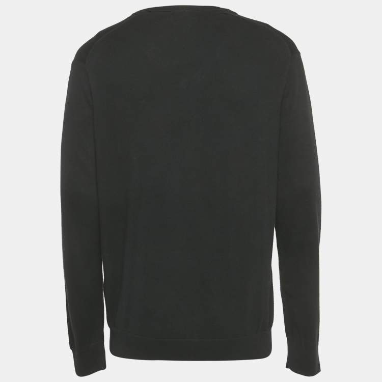 Pre Owned Polo Ralph Lauren Black Logo Embroidered Cotton V-Neck Sweater L