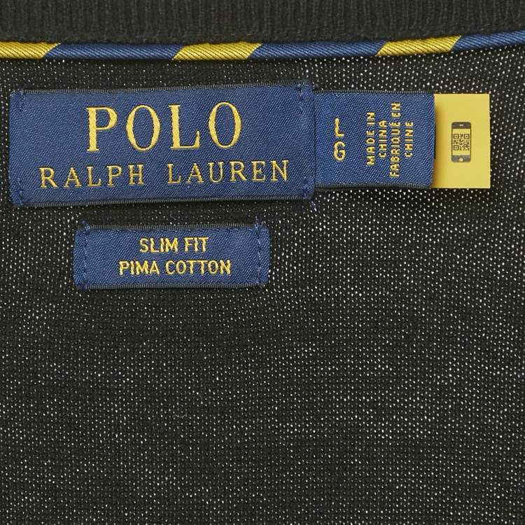 Pre Owned Polo Ralph Lauren Black Logo Embroidered Cotton V-Neck Sweater L