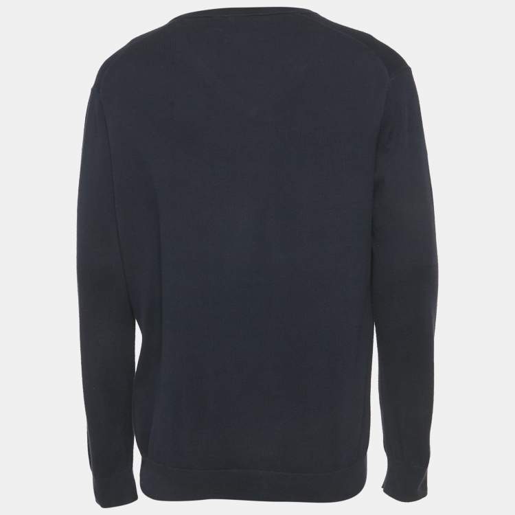 Pre Owned Polo Ralph Lauren Navy Blue Cotton Knit V-Neck Sweater L