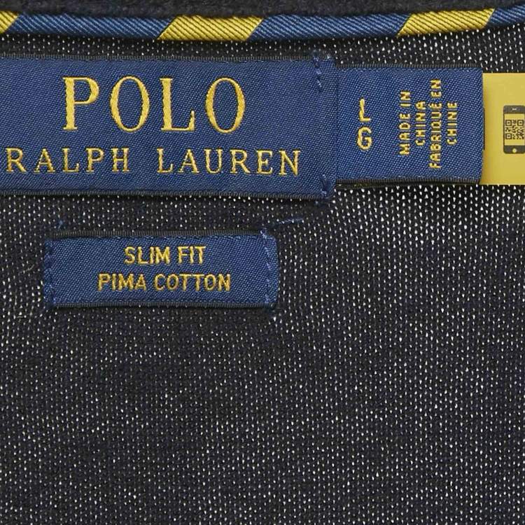 Pre Owned Polo Ralph Lauren Navy Blue Cotton Knit V-Neck Sweater L