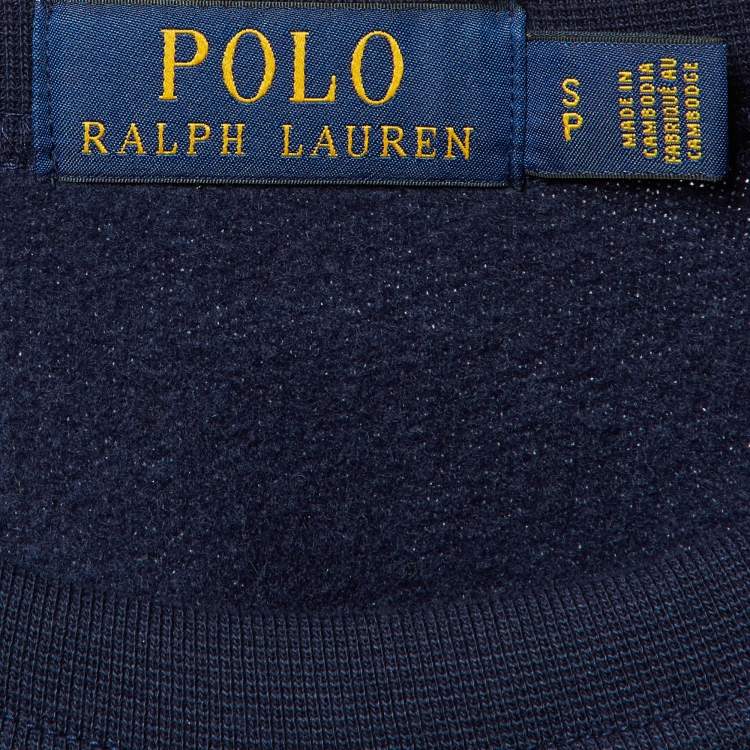 Pre Owned Polo Ralph Lauren Navy Blue Jersey Polo Embroidered Sweatshirt S 