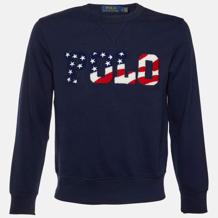 Pre Owned Polo Ralph Lauren Navy Blue Jersey Polo Embroidered Sweatshirt S 