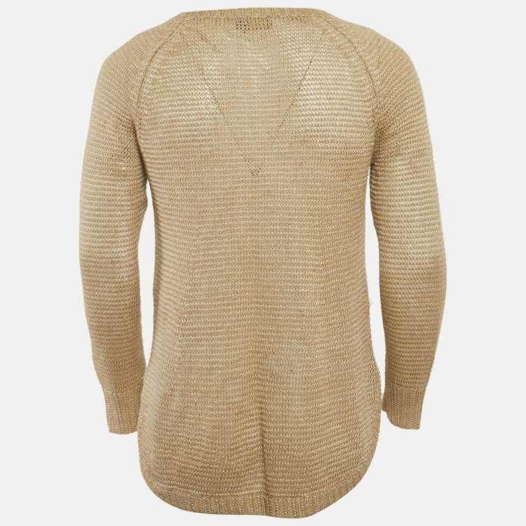 Pre Owned Polo Ralph Lauren Beige Linen Crochet Sheer Sweater S