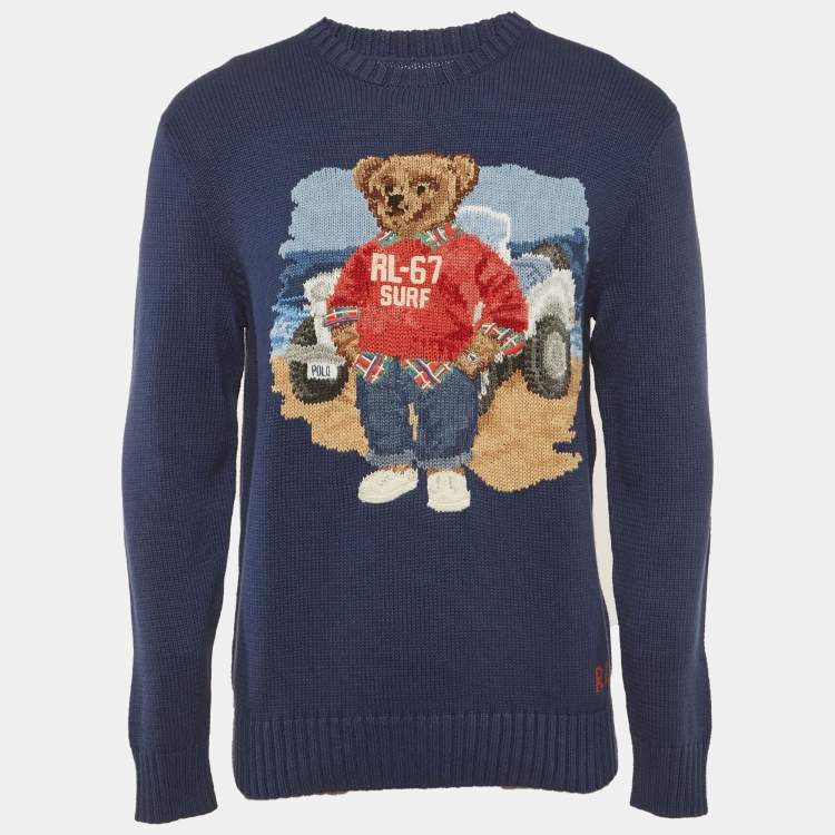 Pre Owned Polo Ralph Lauren Blue Teddy Intarsia Rib Knit Sweater M